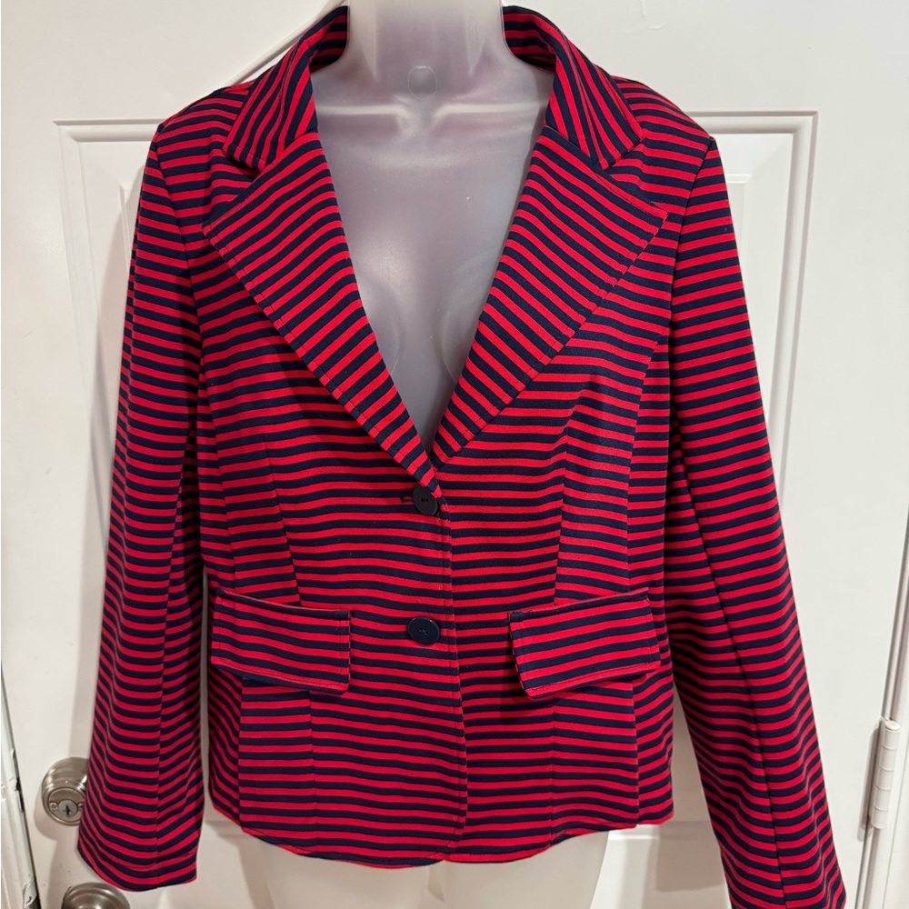 For Cynthia Women’s Red and Navy Stripped Blazer Size XL